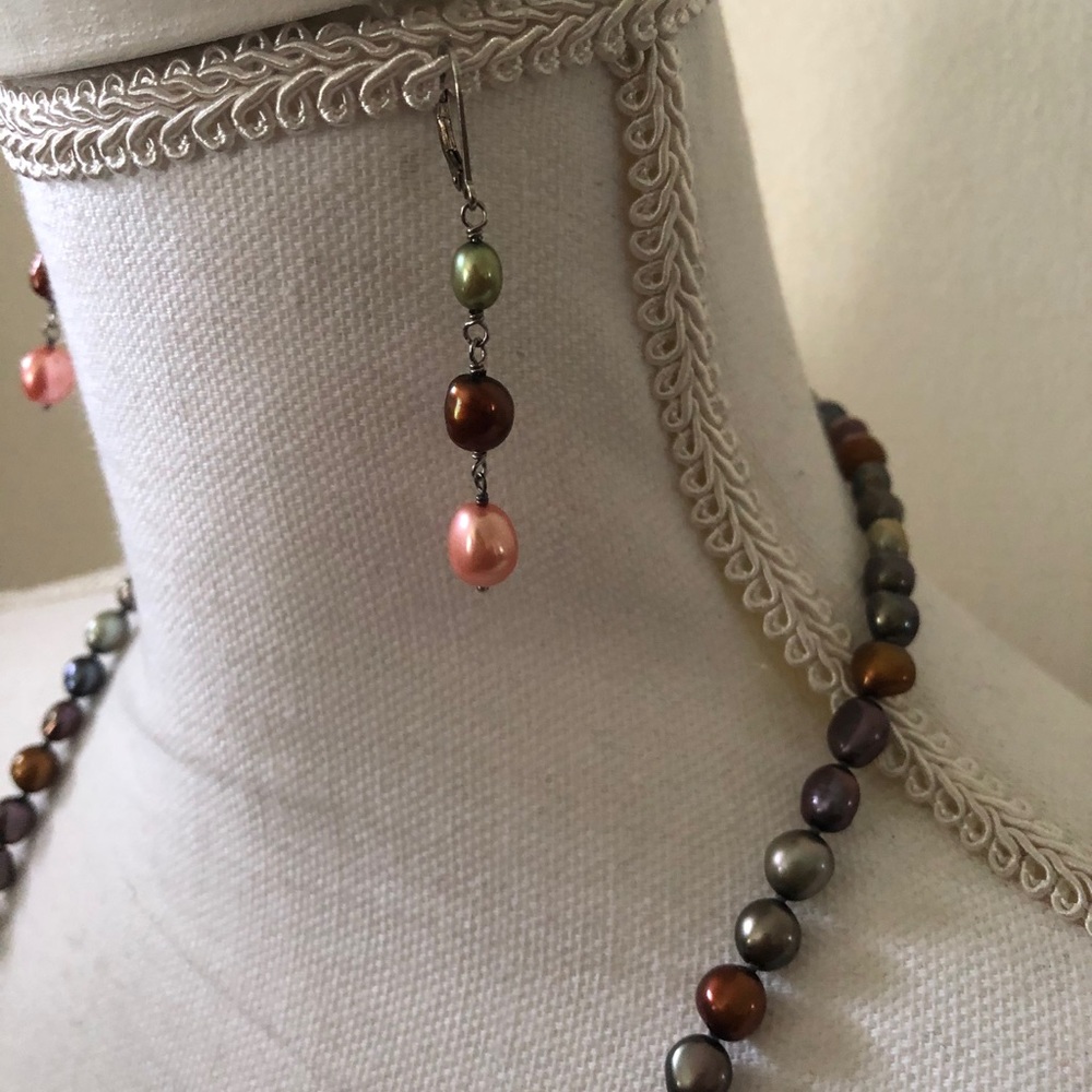 Pearl Multicolor Earring Necklace Jewelry Set